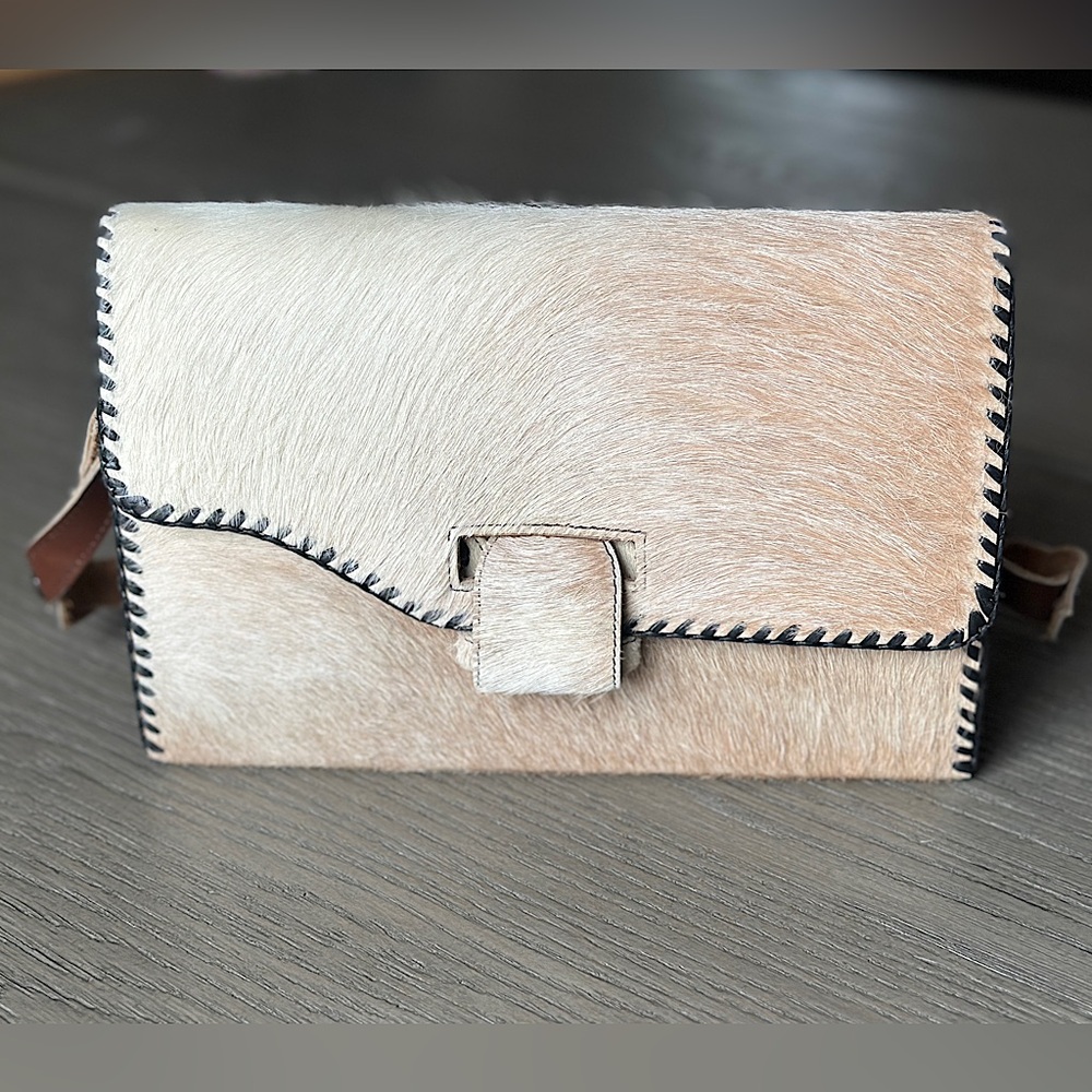 *Rare PYMSA Cream and tan Pony Hair Purse Genuine Leather Tooled - Mexico